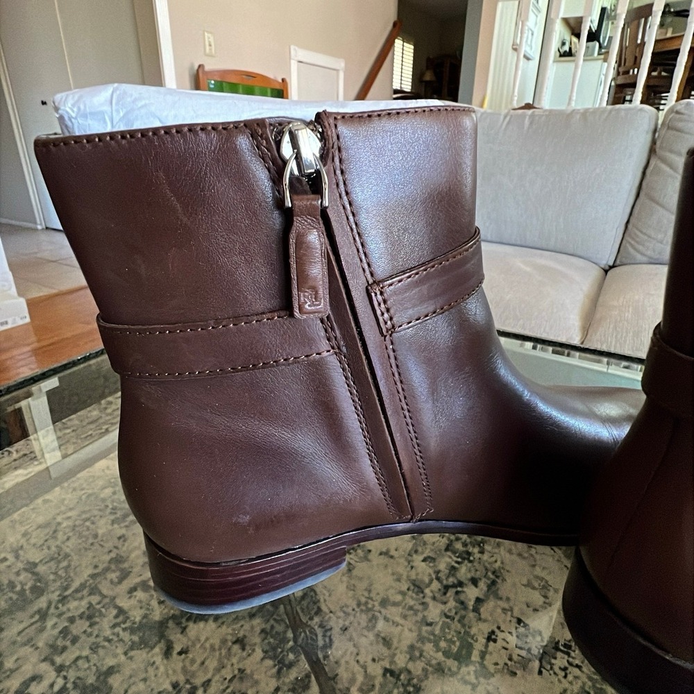 Lauren Ralph Lauren Margo Ankle Boots Women's 8.5B Brown Leather Buckle - Picture 6 of 9
